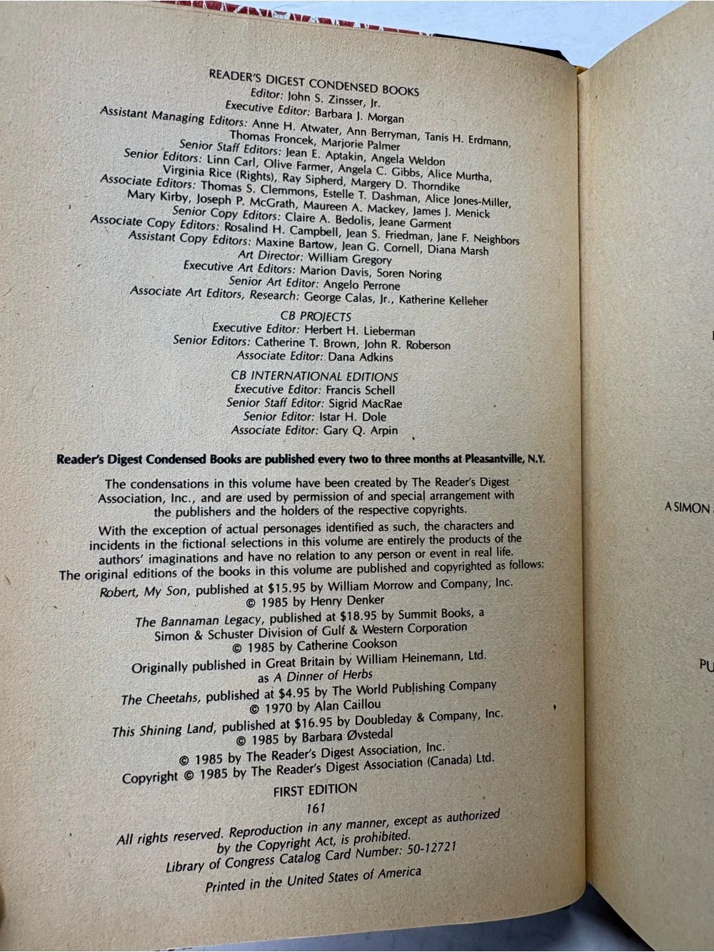 Readers Digest Condensed Books Volume 4 1985 First Edition Hardcover